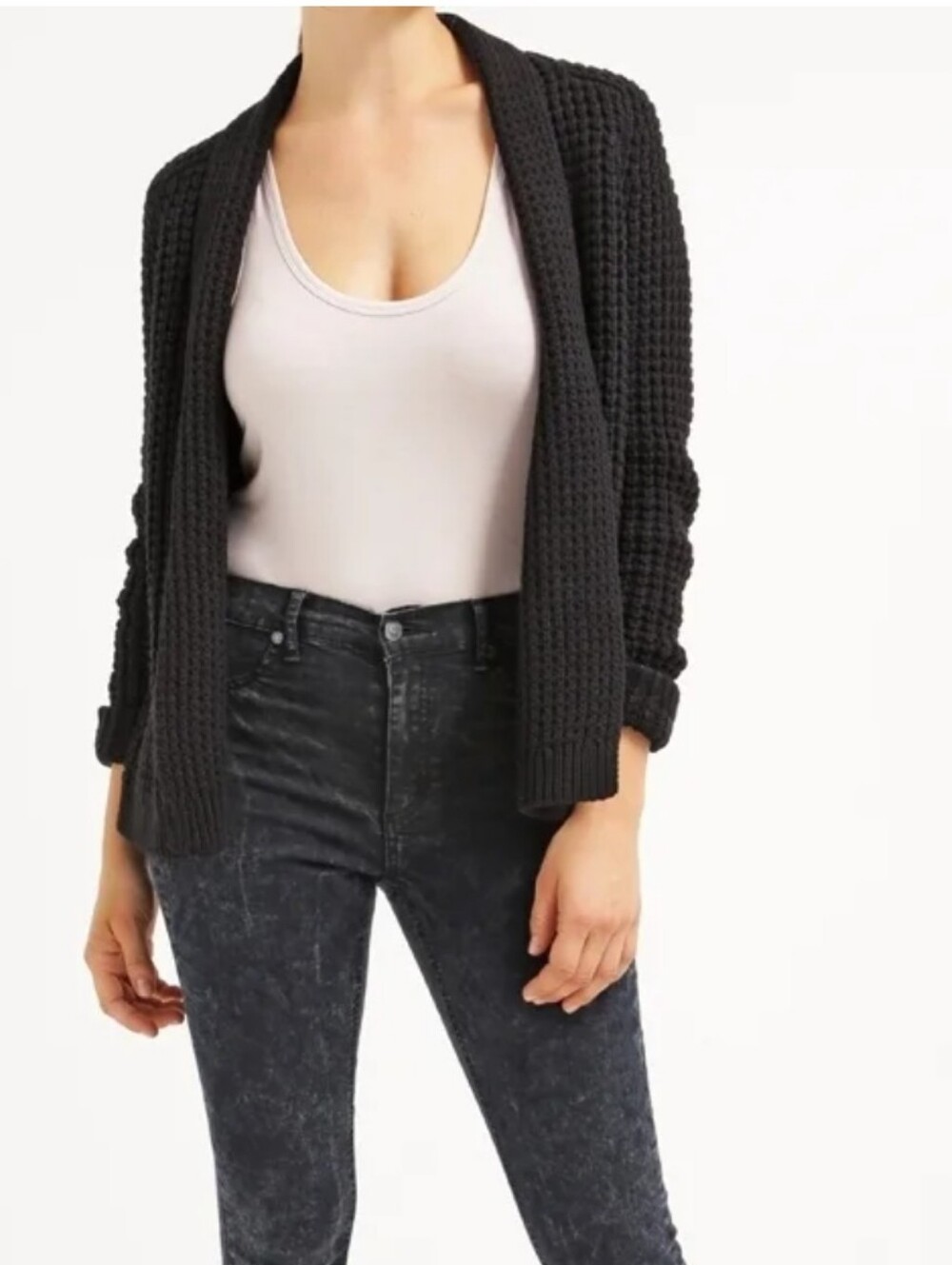 GAP Chunky Knit Open Front Cotton Cardigan - True Black - XS/S